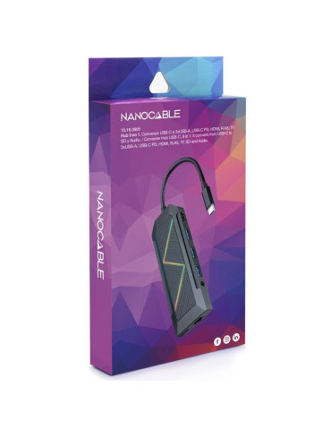 Docking USB Tipo-C Nanocable 10.16.0901/ 3xUSB/ 1xUSB Tipo-C PD/ 1xHDMI/ 1xRJ45/ 1xLector Tarjetas SD TF/ Audio 2