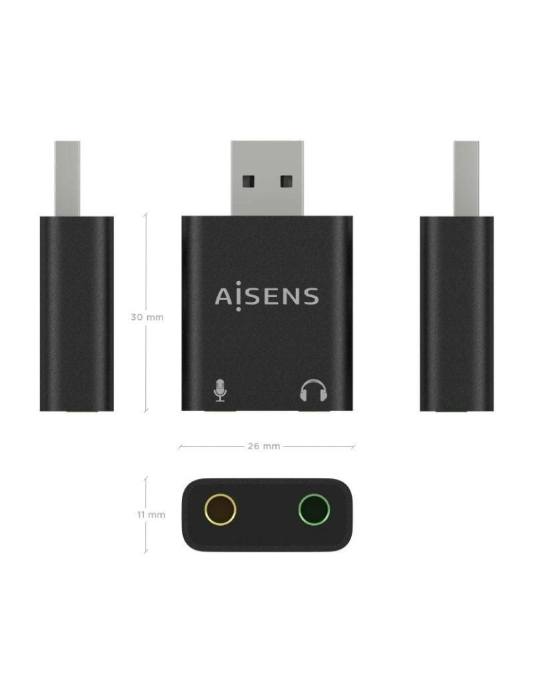 Tarjeta de Sonido Aisens A106-0768/ USB Macho - 2x Jack 3.5 Hembra