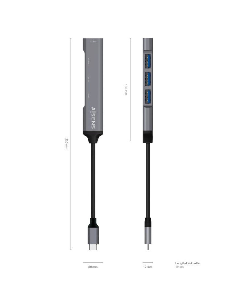 Hub USB Tipo-C Aisens A109-0541/ 4xUSB/ Gris