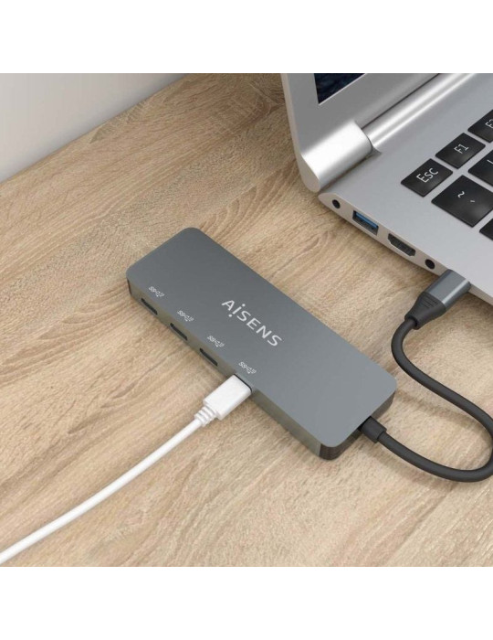Hub USB Tipo-C Aisens A109-0695/ 4xUSB Tipo-C/ Gris