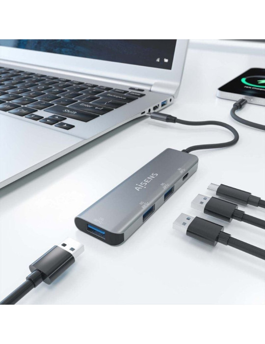 Hub USB Tipo-C Aisens A109-0762/ 3xUSB/ 1xUSB Tipo-C/ Gris