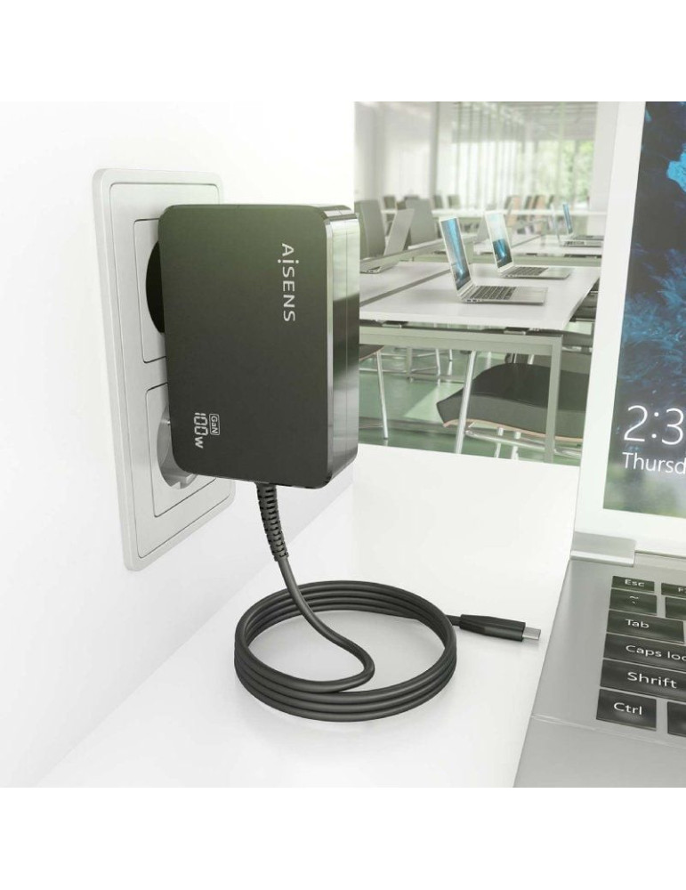 Cargador de Portátil GaN Aisens ASCH-1PD100WL50-BK USB Tipo-C/ 100W/ Automático/ Voltaje 5-20V