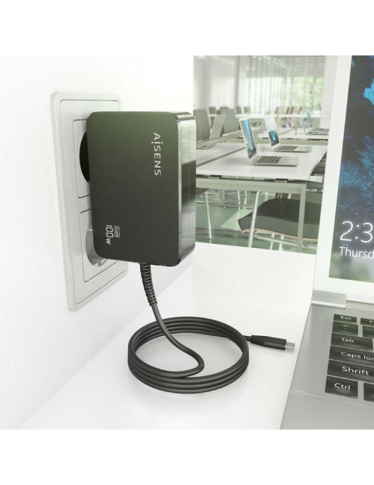 Cargador de Portátil GaN Aisens ASCH-1PD100WL50-BK USB Tipo-C/ 100W/ Automático/ Voltaje 5-20V