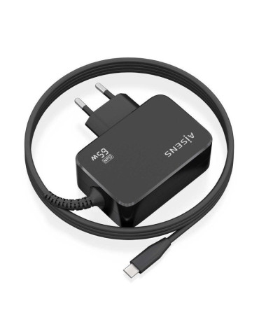 Cargador de Portátil GaN Aisens ASCH-1PD65WL033-BK/ 1xUSB Tipo-C + Cable 1.8m/ 65W/ Automático/ Voltaje 5-20V 2