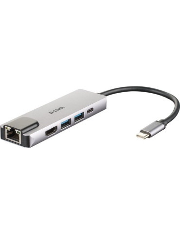 Docking USB Tipo-C D-Link DUB-M520/ 2xUSB/ 1xUSB Tipo-C/ 1xHDMI 4K/ 1xRJ45/ 1xThunderbolt/ Gris