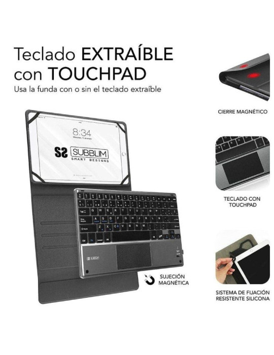 Funda con Teclado Subblim Keytab Pro Bluetooth Touchpad para Tablets de 9.6"-10.8"/ Negra