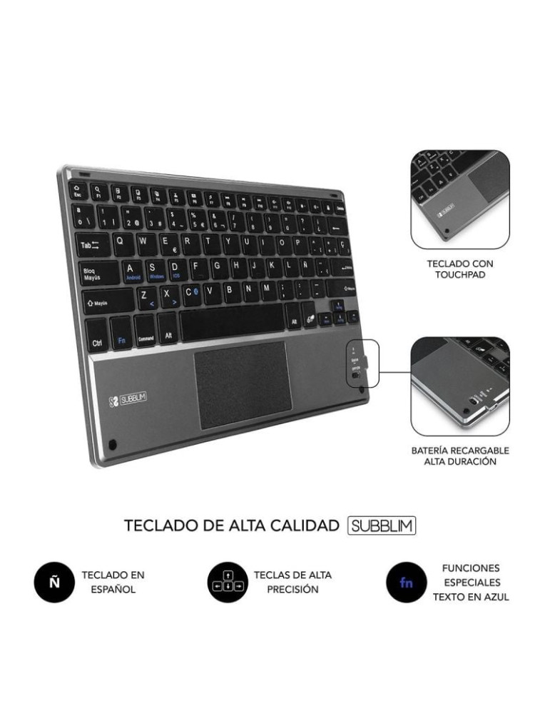 Funda con Teclado Subblim Keytab Pro Bluetooth Touchpad para Tablets de 9.6"-10.8"/ Negra