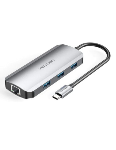 Docking USB Tipo-C Vention TOHHB/ 1xHDMI 4K/ 3xUSB/ 1xRJ45/ 1xUSB Tipo-C PD/ Gris