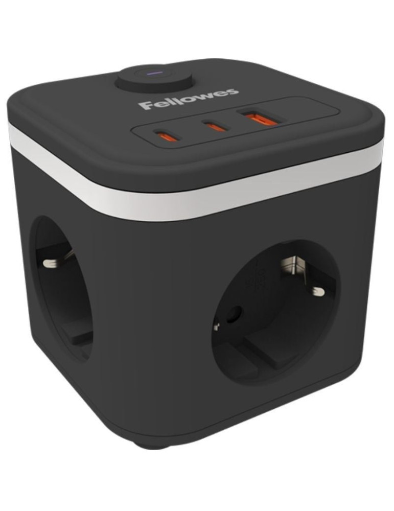 Regleta con Interruptor Fellowes/ 3 Tomas de corriente/ 1 USB - 2 USB Tipo-C/ Cable 2m/ Negra