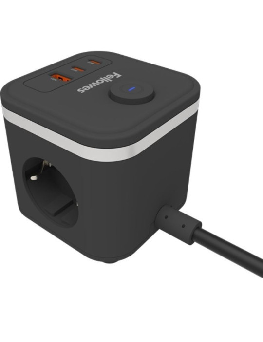 Regleta con Interruptor Fellowes/ 3 Tomas de corriente/ 1 USB - 2 USB Tipo-C/ Cable 2m/ Negra
