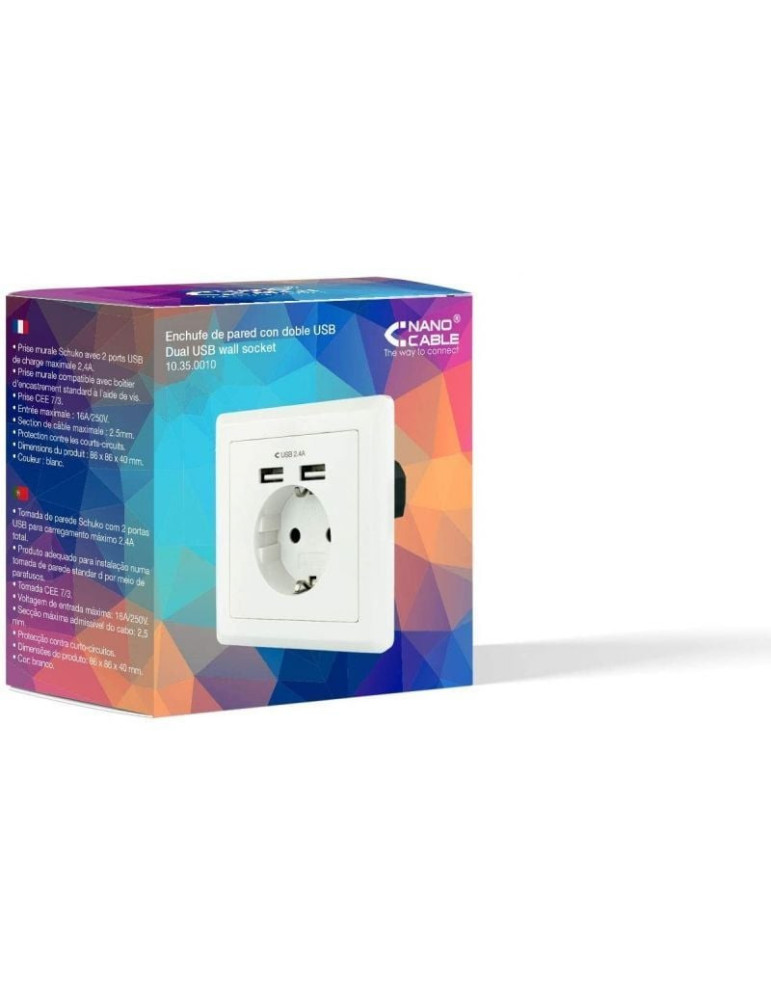 Roseta de Pared Nanocable 10.35.0010/ 1 Schuko/ 2 USB