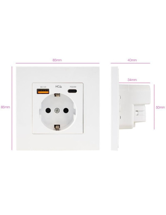 Roseta de Pared Nanocable 10 35 0011/ 1 Schuko/ 1 USB Tipo-C/ 1 USB