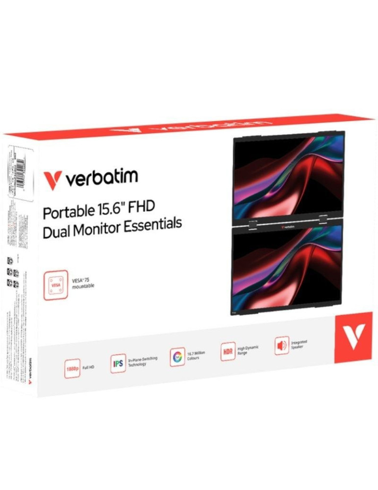 Monitor Portátil Táctil Verbatim Duo Essentials 15.6" + 15.6"/ Full HD/ Multimedia/ Negro