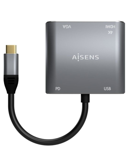 Conversor Aisens A109-0626/ HDMI Hembra - VGA Hembra - USB Tipo-C Macho - USB Hembra - USB Tipo-C Hembra/ 15cm/ Gris