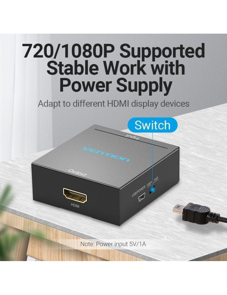 Convertidor RCA a HDMI Vention AEFB0/ RCA Hembra - HDMI Hembra - MiniUSB Hembra