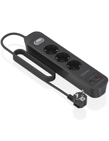 Regleta con Interruptor Aisens ASPS-2A2C11-BK/ 3 Tomas de Corriente/ 2 USB - 2 USB Tipo-C/ Cable 1.4m/ Negro 2
