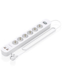 Regleta con Interruptor Aisens ASPS-2A2C16-W/ 6 Tomas de Corriente/ 2 USB - 2 USB Tipo-C/ Cable 1.4m/ Blanco