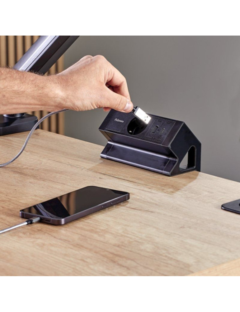 Regleta Sobremesa Fellowes 100137172/ 1 Tomas de corriente/ 1 USB - 1 USB Tipo-C/ Cable 2m/ Negra