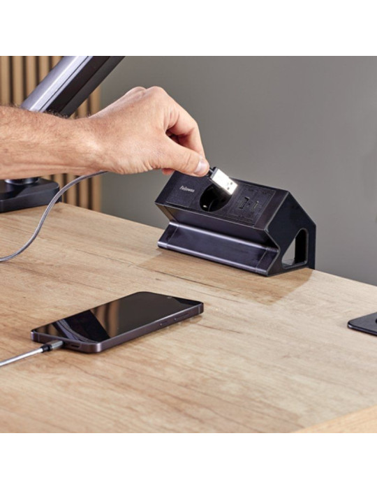 Regleta Sobremesa Fellowes 100137172/ 1 Tomas de corriente/ 1 USB - 1 USB Tipo-C/ Cable 2m/ Negra