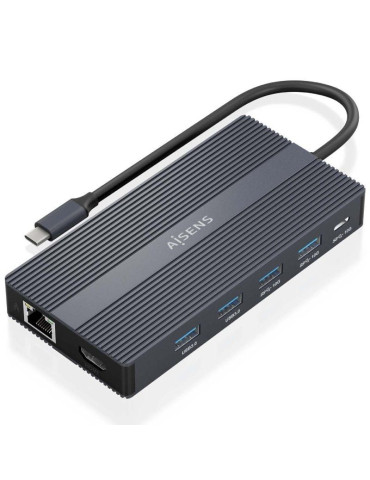Docking USB Tipo-C Aisens ASUC-12P017-GR/ 2xHDMI 4K/ 4xUSB/ 1xUSB Tipo-C/ 1xRJ45/ 1xDisplayPort/ 1xLector Tarjetas/ 1xUSB Tipo-C 2
