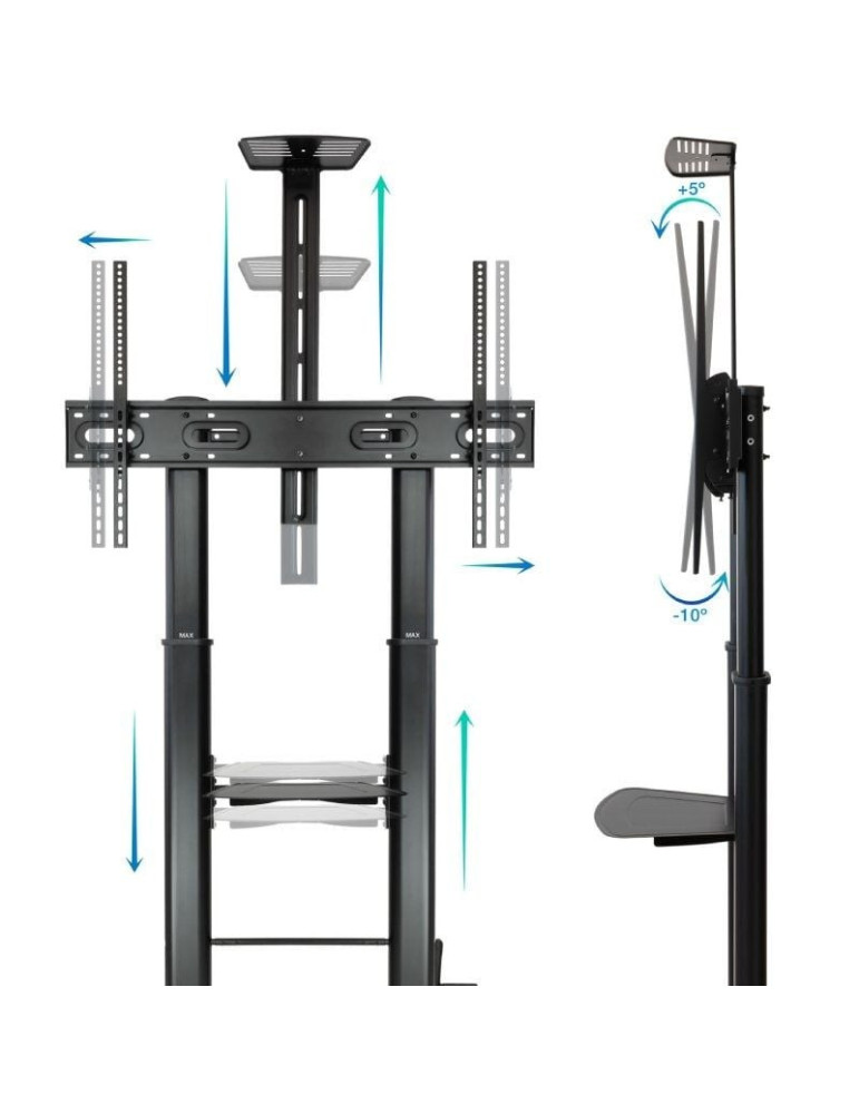Soporte de Suelo Inclinable/ Ajustable con Ruedas Tooq FS20400HM-B para TV de 60-100"/ hasta 100kg