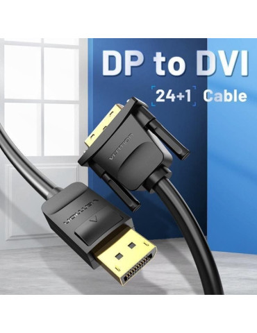 Cable Conversor Vention HAFBH/ DisplayPort Macho - DVI Macho/ 2m/ Negro 2