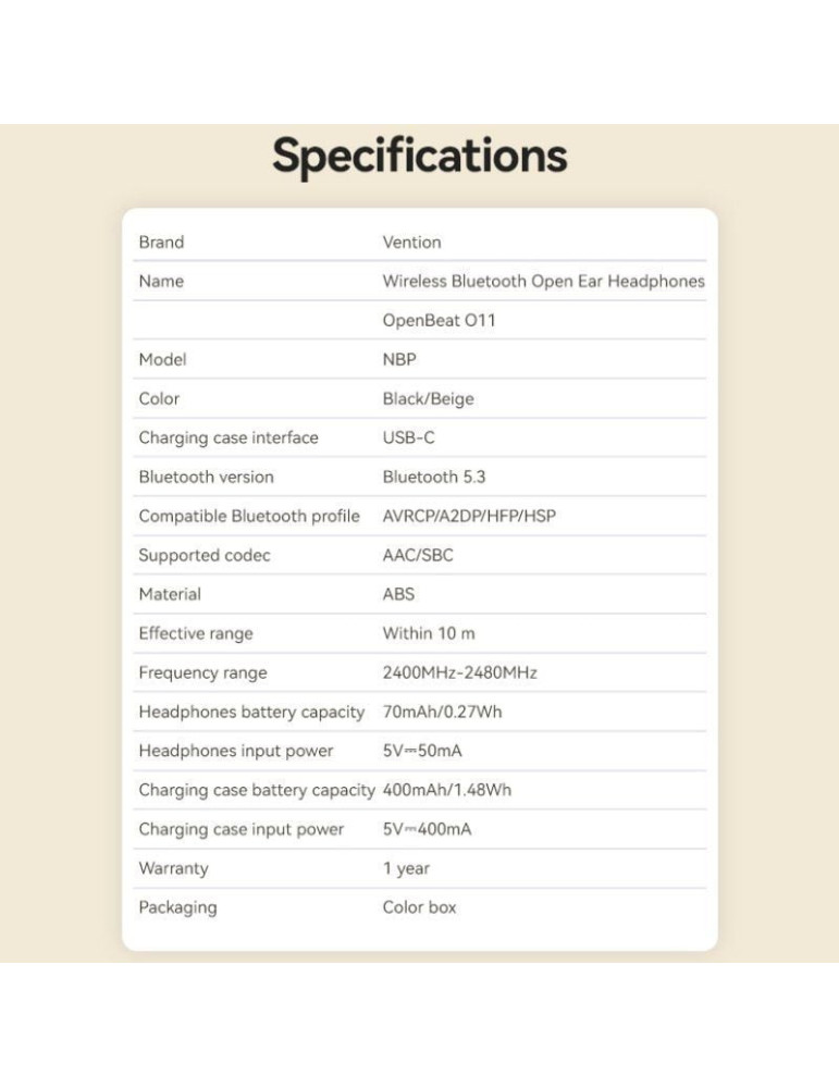 Auriculares Deportivos Bluetooth Vention Open Ear OpenBeat O11 NBPB0 con estuche de carga/ Negros
