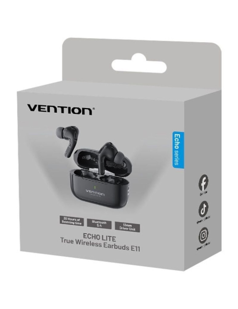 Auriculares Bluetooth Vention Echo Lite E11 con estuche de carga/ Autonomía 6h/ Negros