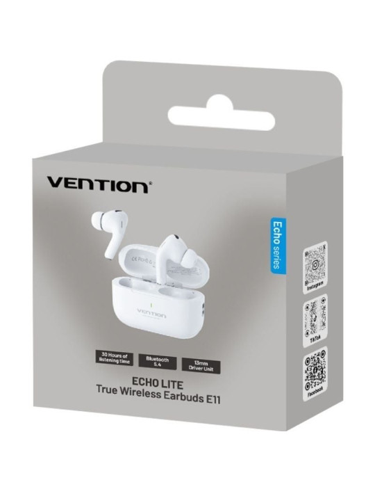 Auriculares Bluetooth Vention Echo Lite E11 con estuche de carga/ Autonomía 6h/ Blancos