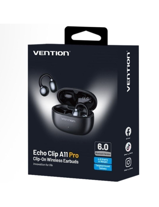 Auriculares Bluetooth Vention Echo Clip A11 Pro con estuche de carga/ Autonomía 6h/ Negro