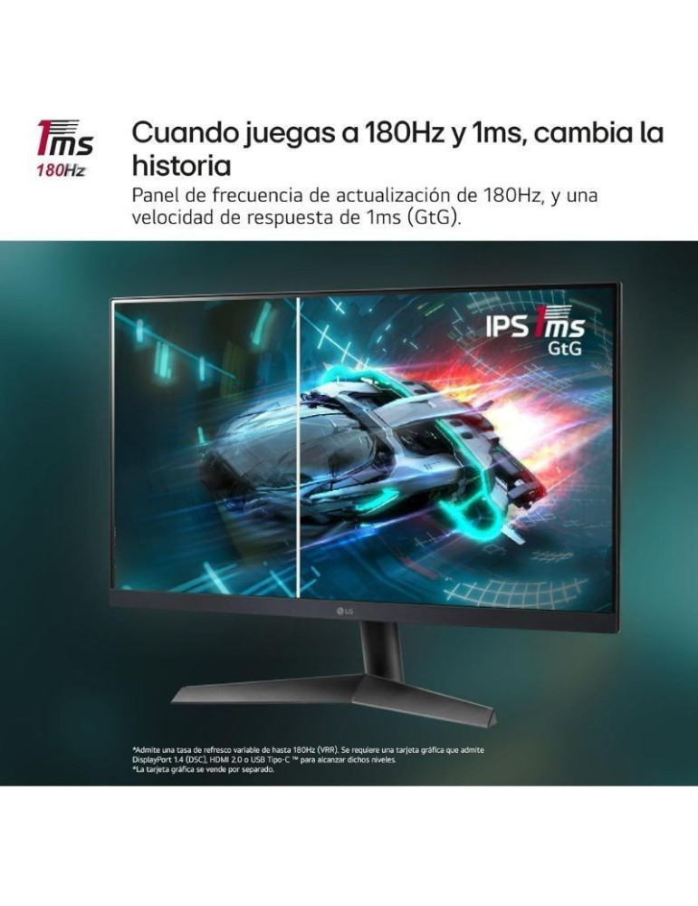 Monitor Gaming LG UltraGear 27GS60F-B 27"/ Full HD/ 1ms/ 180Hz/ IPS/ Negro