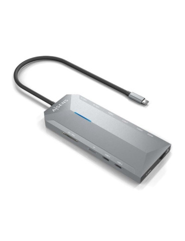 Docking USB Tipo-C Aisens ASUC-12P005-GR/ 2xHDMI 4K/ 3xUSB/ 2xUSB Tipo-C/ 1xRJ45/ 1xAudio/ 1xLector Tarjetas/ 1x Jack/ 1xUSB Tip