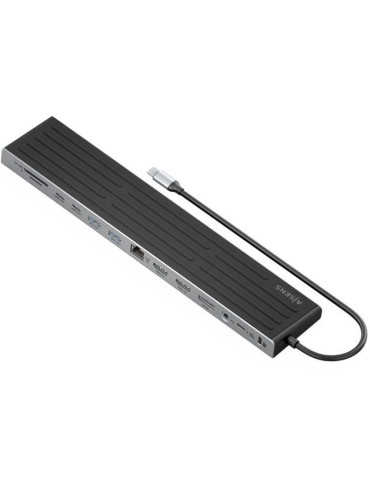 Docking USB Tipo-C Aisens ASUC-13P042-GR/ 2xUSB Tipo-C/ 1xUSB Tipo-C PD/ 2xUSB/ 2xHDMI/ 1xDisplayPort/ 1xLector de Tarjetas/ 1xJ