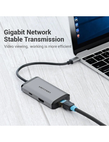 Docking USB Tipo-C Vention CNCHB/ 1xHDMI 4K/ 3xUSB/ 1xUSB Tipo-C PD/ 1xRJ45/ Gris 2