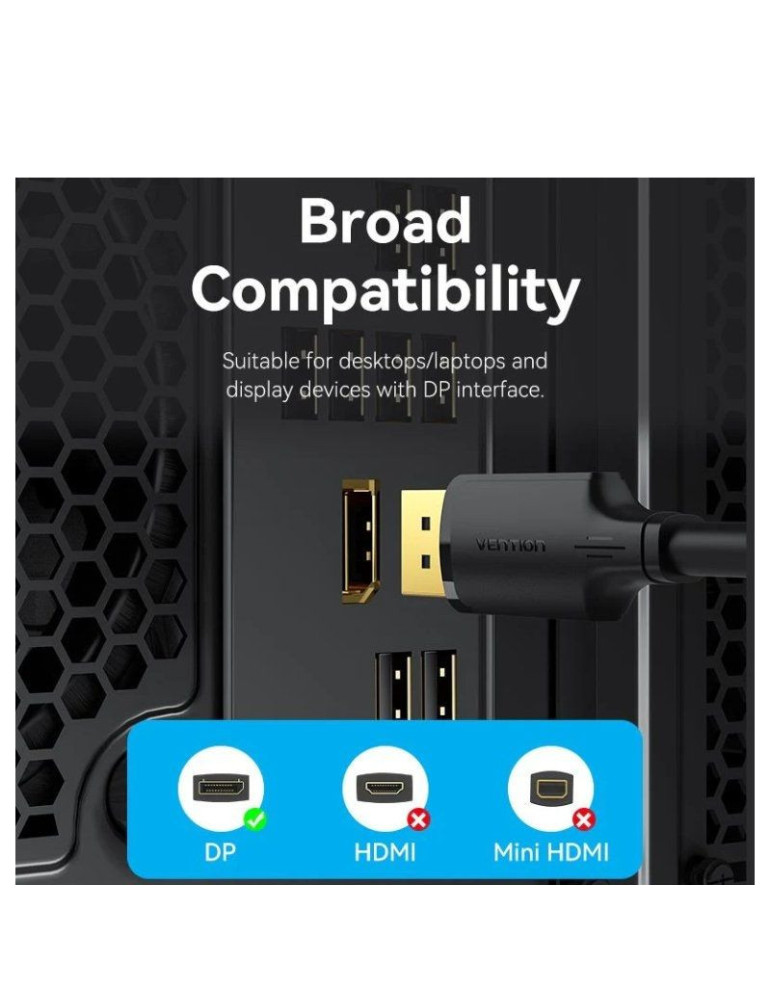 Cable DisplayPort Vention HAKBF/ DisplayPort Macho - DisplayPort 4K Macho/ 1m/ Negro