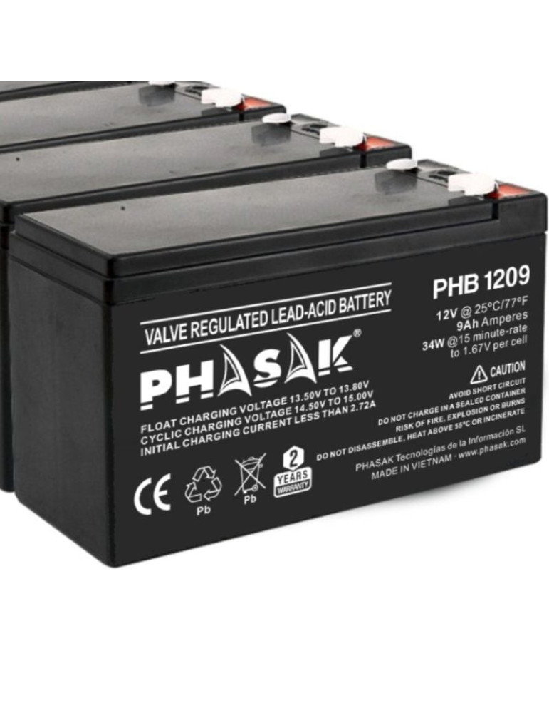 Batería Phasak PHB 1209 compatible con SAI/UPS PHASAK según especificaciones