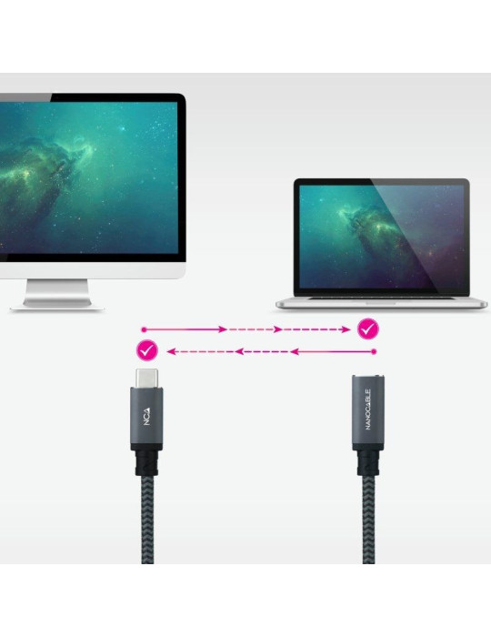 Cable Alargador USB Tipo-C 3.2 Nanocable 10.01.4501-L150-COMB/ USB Tipo-C Macho - USB Tipo-C Hembra/ 1.5m/ Negro