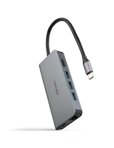 Docking Tipo-C Nanocable 10.16.4609/ 3xUSB/ 1xHDMI 4K/ 1xRJ45/ 1xLector tarjetas/ 1xUSB Tipo-C PD/ Gris