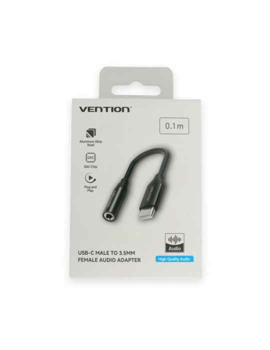 Conversor Vention BIHBA/ Jack 3.5 Hembra - USB Tipo-C Macho/ 10cm/ Negro