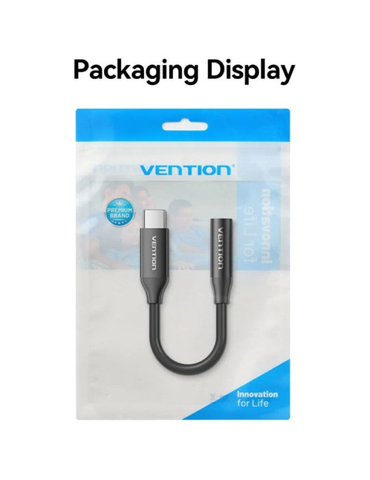 Adaptador Audio Vention BIIBA/ Jack 3.5 Hembra - USB Tipo-C Macho/ 10cm/ Negro
