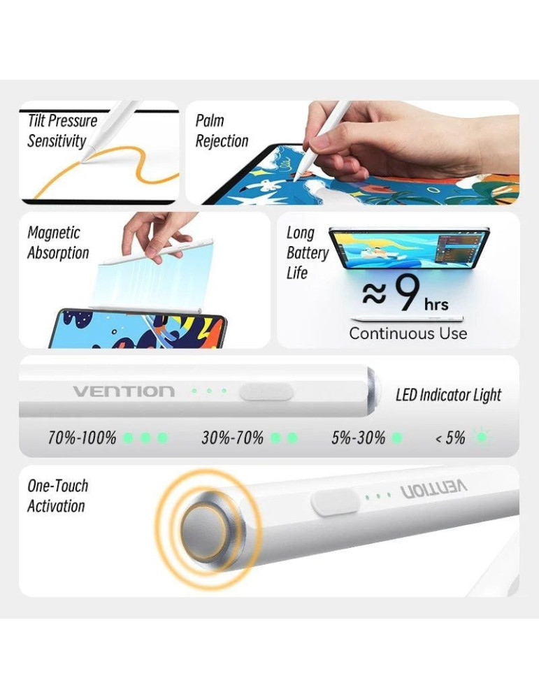 Lápiz Óptico Vention KQGW0/ para Apple/ Blanco