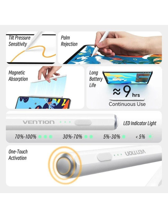 Lápiz Óptico Vention KQGW0/ para Apple/ Blanco