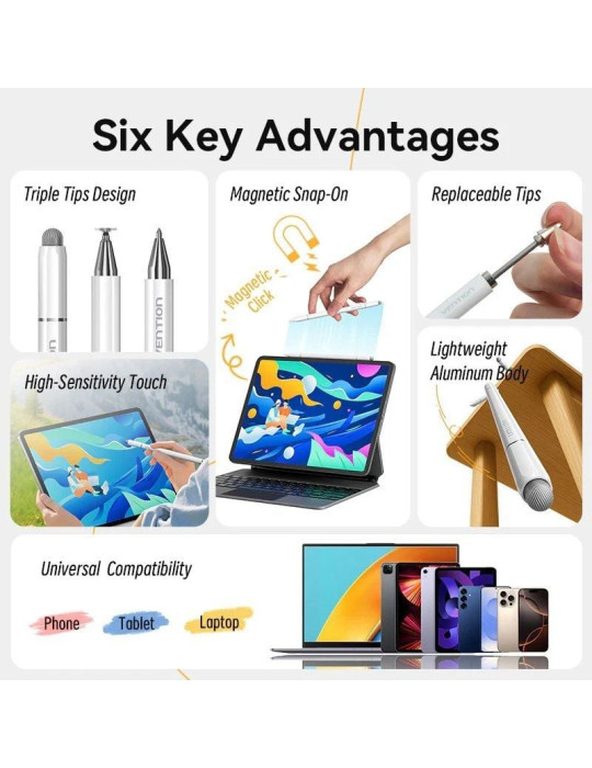 Lápiz Óptico Vention KQLW0/ para Android, Apple y Windows/ Blanco