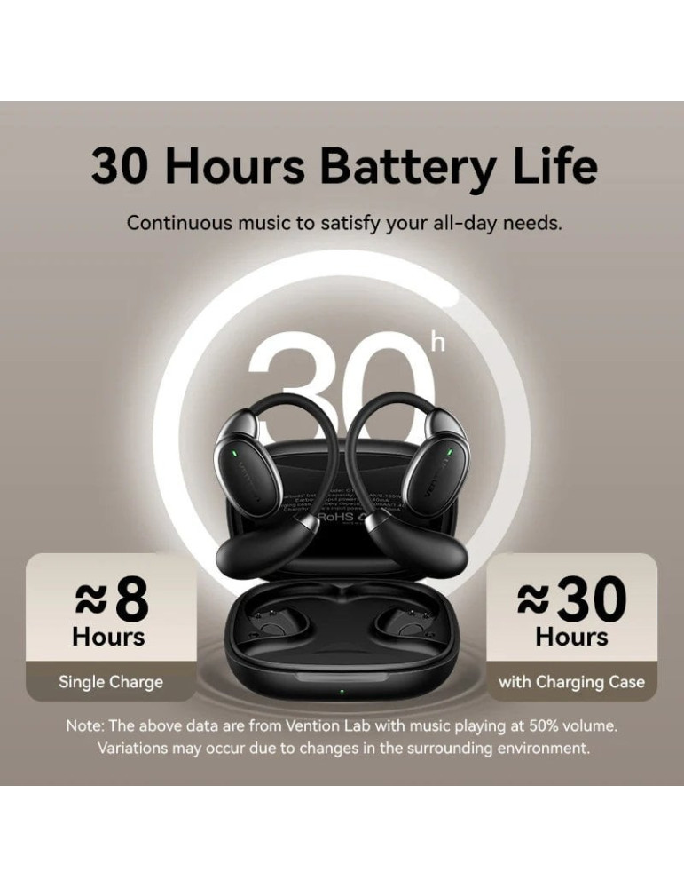Auriculares Bluetooth Vention Open Ear 013 con estuche de carga/ Autonomía 8h/ Negros