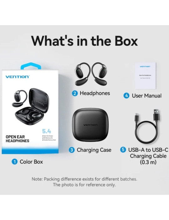 Auriculares Bluetooth Vention Open Ear 013 con estuche de carga/ Autonomía 8h/ Negros