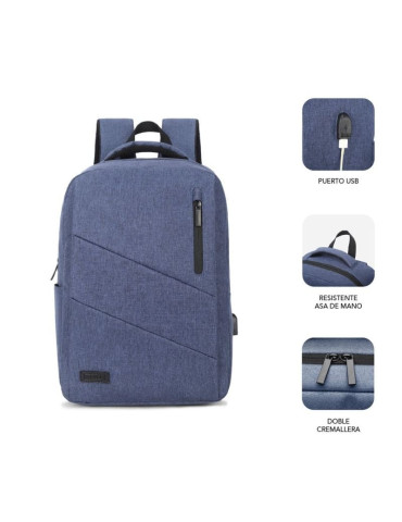 Mochila Subblim City Backpack para Portátiles hasta 15.6"/ Puerto USB/ Azul 2