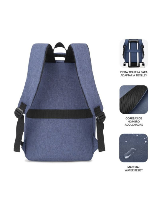 Mochila Subblim City Backpack para Portátiles hasta 15.6"/ Puerto USB/ Azul