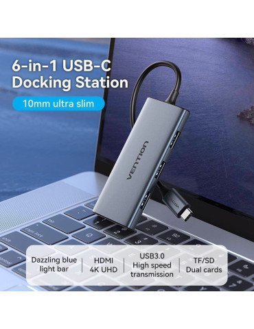 Docking USB Tipo-C Vention TOOHB/ 1xHDMI 4K/ 3xUSB/ 1xLector Tarjetas/ Gris 2