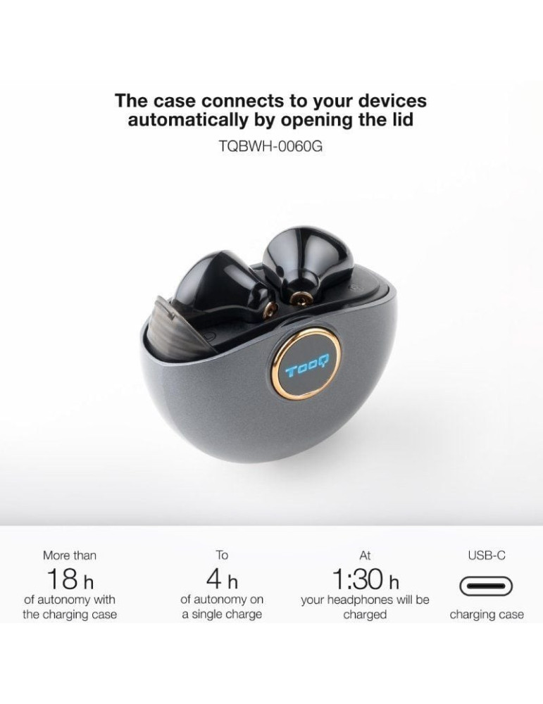 Auriculares Bluetooth TooQ Snail TQBWH-0060G con estuche de carga/ Autonomía 4h/ Grises y Negros