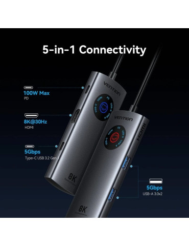 Docking USB Tipo-C Vention TQXHB/ 2xUSB/ 1xUSB Tipo-C/ 1xHDMI/ 1xUSB Tipo-C PD/ Gris 2